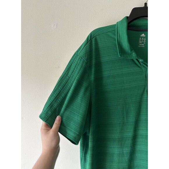 Adidas Climalite Mens Polo Shirt Green W/Green Stripes  Size Large - Picture 3 of 5